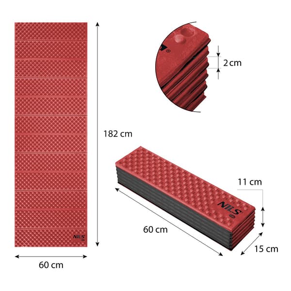 Rød sammenleggbar matte, 182 cm, bærbar treningsmatte