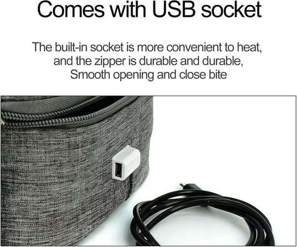 Bärbar uppvärmd elektrisk lunchlåda USB för bil och hemmakontor, grå