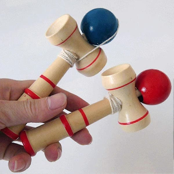 Kendama Klassisk Japansk kop- og boldfærdighedsspil Trælegetøj Rød og Blå 2 stk.