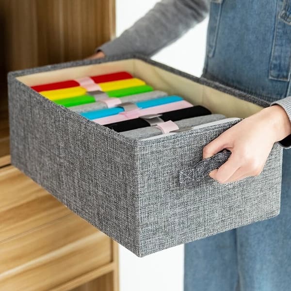 Storage Boxes for Clothes, Woven Storage Basket for Clothes and Books - Grey L