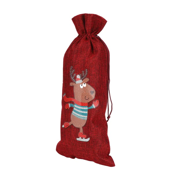 Drawstring Wine Bag Portable Burlap Rhinestone Painting Pattern Durable Burlap Wine Gift BagsAA864