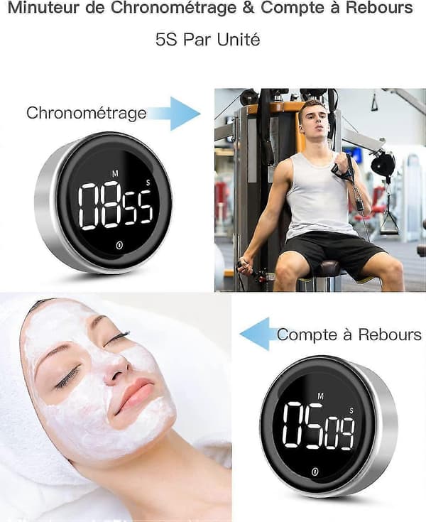 【LD】Kitchen Timer with Stopwatch Function and Countdown in Aluminum Alloy, 2 Screens, 3 Volume Levels