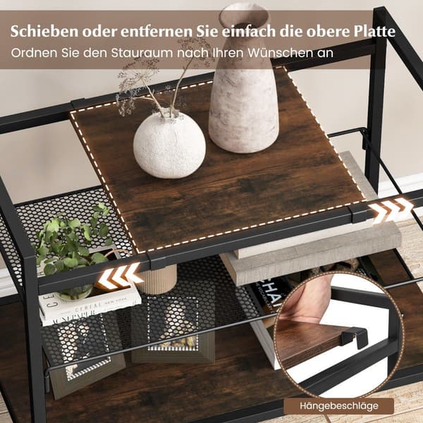 Konsollbord med hyller, smalt konsollsidebord, 60 x 33,5 x 61 cm, rustikk brun