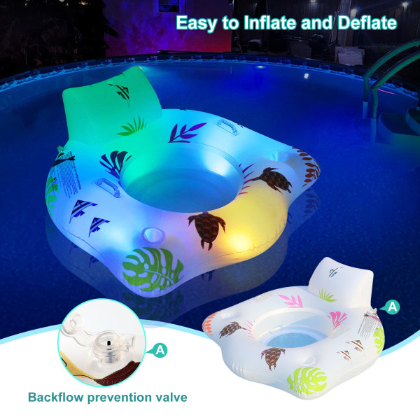 Uppblåsbar pool flyter stol med färgförändrande ljus, solenergidriven vatten flyter för vuxna, pool flotta lounge pool flyter för vuxna 2Pcs