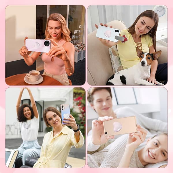 Hjertehåndtak for telefon, ABS/TPU, hvit og rosa