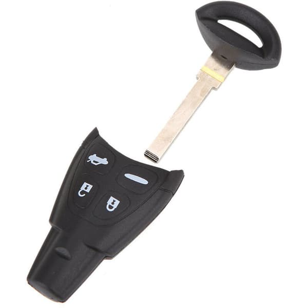 Replacement 4 Buttons Keyless Remote Vehicle Key Fob Shell Key Case and Buffer Button with Insert Blade Compatible with Saab 9.3 and 9.5