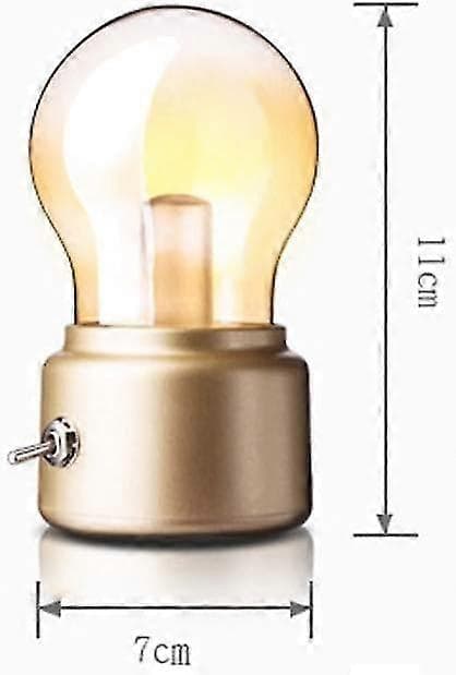 USB-oppladbar retro nattlampe, gult lys, gullfarget bunn, ABS