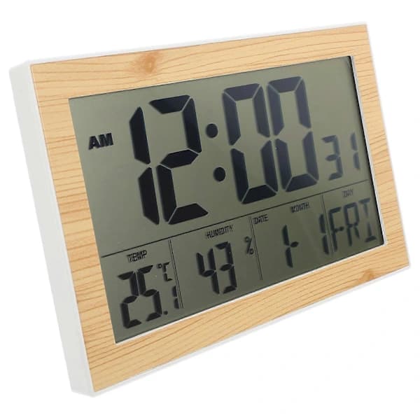 Digital veggklokke med temperatur- og luftfuktighetssensor, ABS, 20,1 x 12,4 x 2,6 cm
