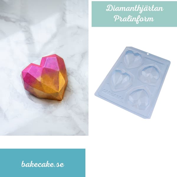 Pralinform Diamanthjerter 4 stk Sjokoladeform - BWB 9836 - Spesiell 3-delt form Transparent transparent