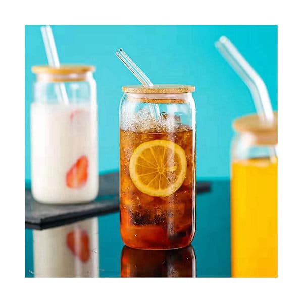 6 st 47 cl glas med lock och sugrör, transparenta glas för kaffe, öl, te, vin, hållbara dricksglas
