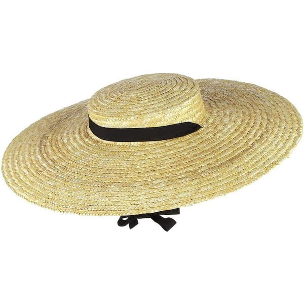 Dame stråhat med bred skygge, flad top, vintage solhat til strandderby, beige