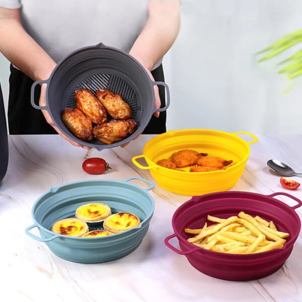 Reusable Foldable Silicone Air Fryer Bowl Red red