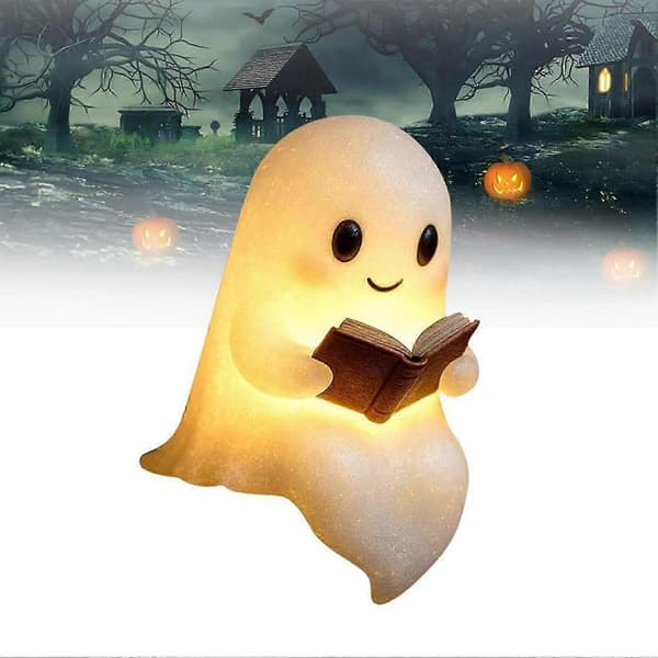 Halloween Spøgelse Læser Boglampe Halloween Smilende Spøgelse Harpiks Samlerobjekt