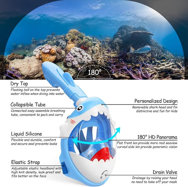 Snorkelmasker för barn, dykmasker, helmasker för barn i åldern 4-12 år (blå) blue