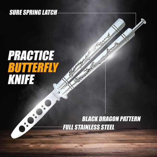 Trænings-butterflykniv Sikker fjederlås Sort rustfrit stål Stump Balisong Uslibet blad CSGO