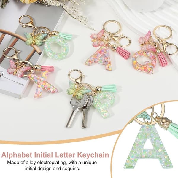 wxsp 1 st Letter L With Green Butterfly Resin Keychain Personalized Gift Creative