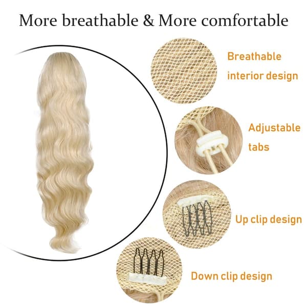 Ponytail Hairpiece, Drawstring Braid, Long Wavy Blonde Hair Extensions, Natural Wig, Afro Curls