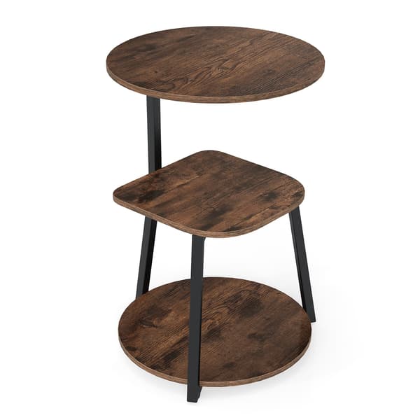 Brunt sidebord med 3 etasjer og metallramme, 42,5x61 cm
