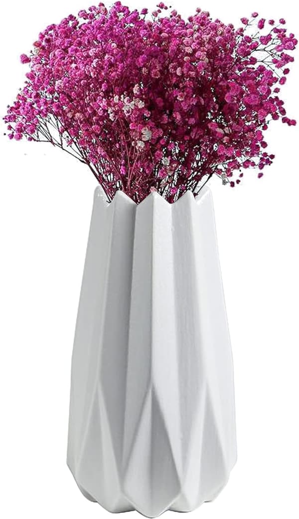 Keramisk vase Pampas vase Håndlaget geometrisk hvit gull