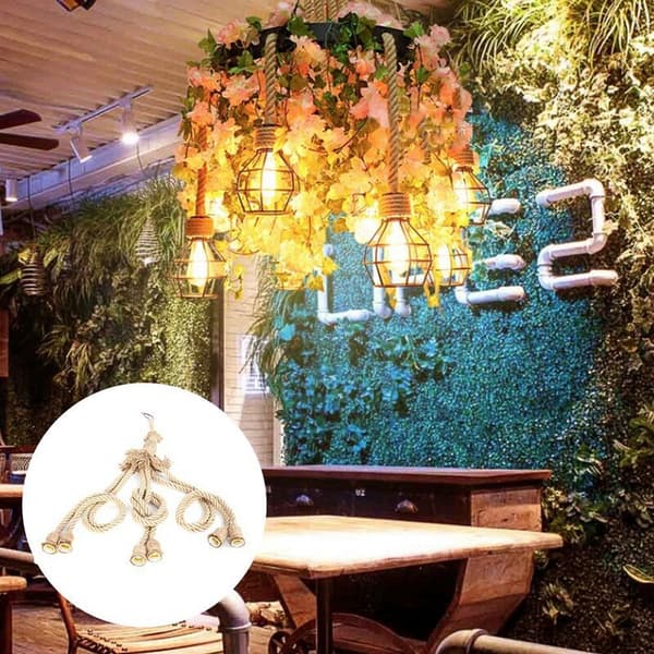 Hemp Rope Lamp Holder, E27 Socket 1m Hemp Rope Electric Wire DIY Pendant Light Decorative with 6 Holders for Retro Edison Bulb