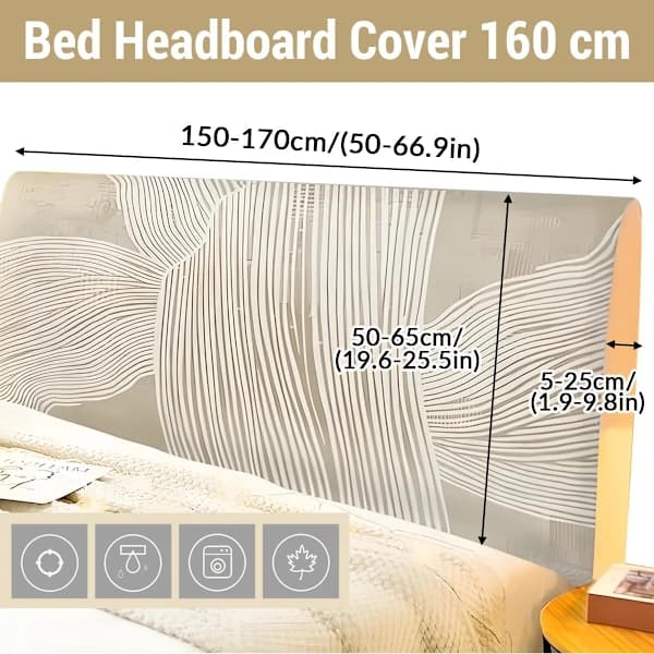 Headboard Cover 160 cm, Stretch Headboard Cover, Modern Beige Headboard Protector Cover Removable and Washable, Dustproof 150-170 cm