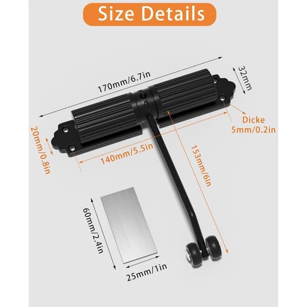 Automatic Door Closer, White, Adjustable Closing Force with 4 Screws and Adjustment Rod, Compatible with Home, Bedroom, Office