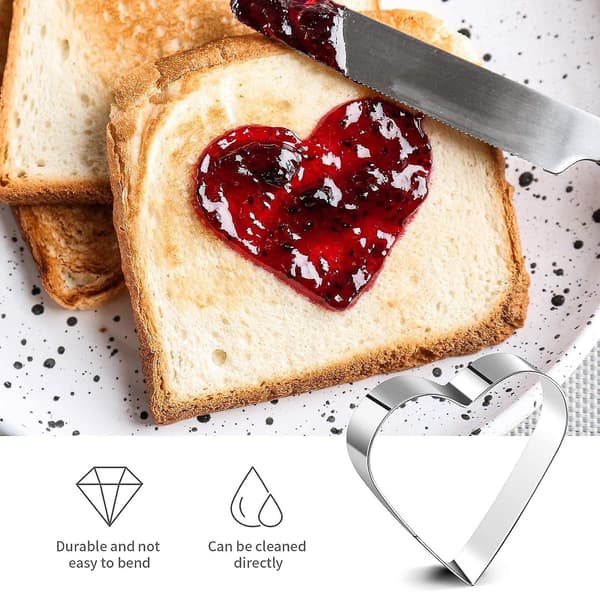 5-pak Hjerteformede Kageudstikkere - Valentinsdagsgave i Rustfrit Stål til Sandwiches, Kager, Småkager