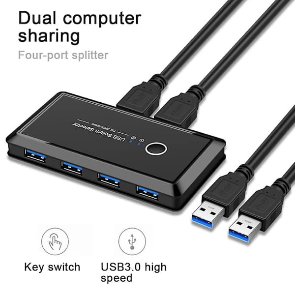 USB 3.0 Switch Hub-Vælger 2 Computere Deler 4 Enheder til Tastatur Mus Printer