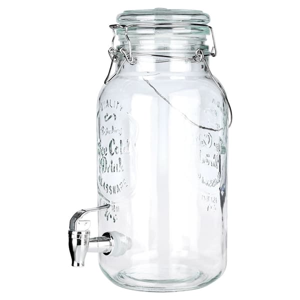 Drikkedispenser i glass med kran, 4 liters kapasitet