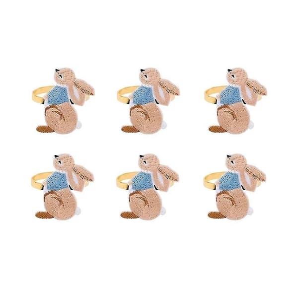 6 Pieces Easter Napkin Rings Rabbit Napkin Buckle Embroidered Rabbit Metal Napkin Holder For Easter