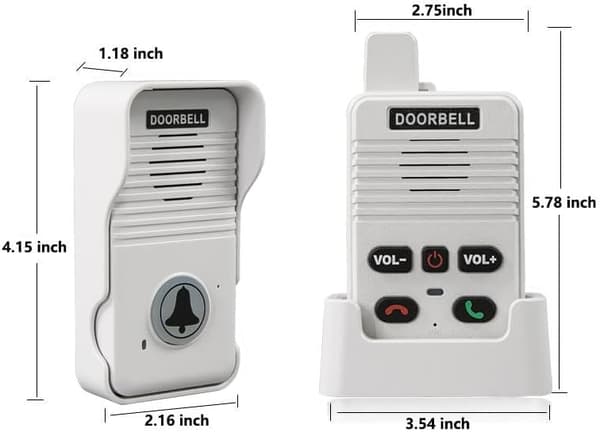 AGJ Trådløs Dørklokke Hvid, Full Duplex Tovejs Intercom Håndfri, 213 m Rækkevidde, 2025 Model