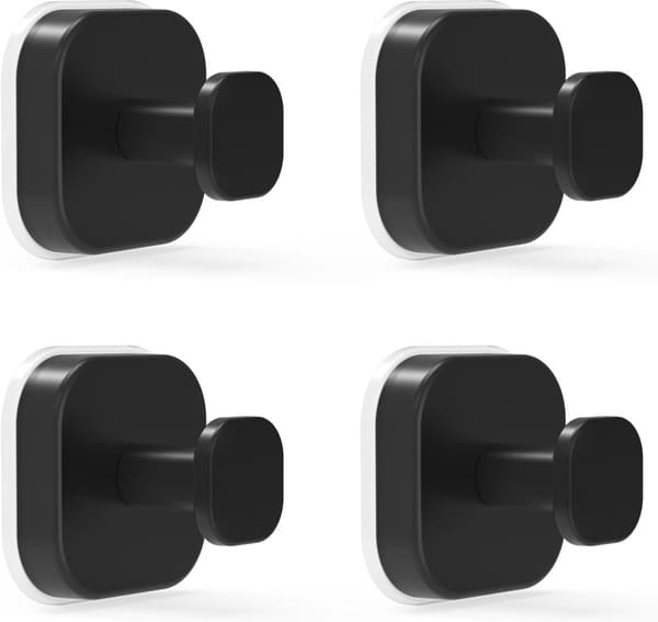 Powerful Suction Cup Hooks, 4-pack Black, No Drilling, Stainless Steel for Kitchen and Bathroom, Smooth Surfaces
