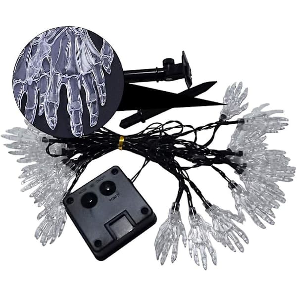 Halloween Solcellelampe Dødningehoved Håndlampe 5 Meter 20 LED Lyskæde Dekoration