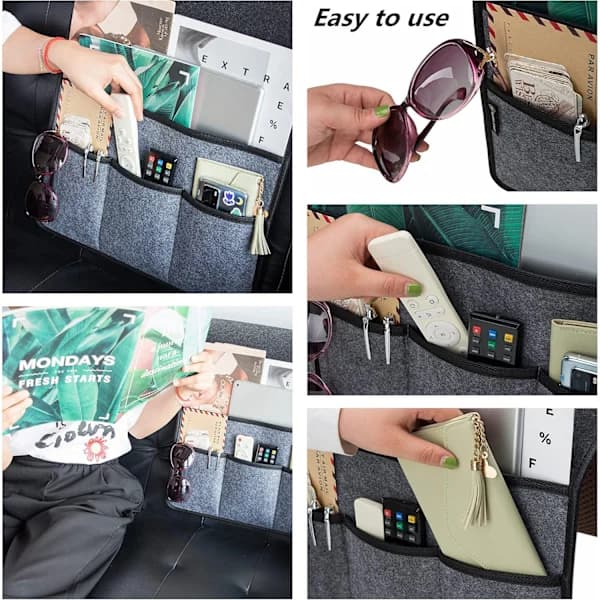 Non-slip Sofa Armrest Organizer with 4 Pockets, Thick Felt Storage Caddy for Couch, Recliner, Grey 86 x 40 cm