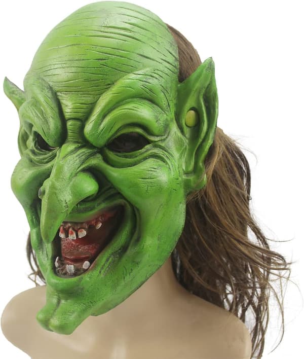 Halloween-kostym grön häxa helansiktsmask 28x24 cm