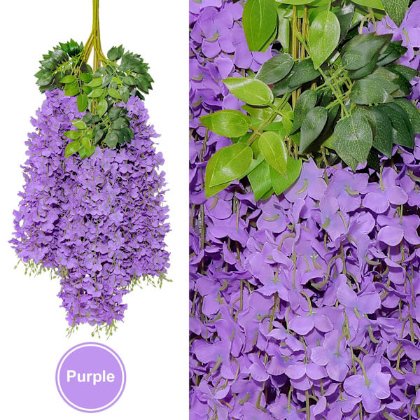 Violetti 12 kappaleen tekoköynnös, keinotekoinen wisteria roikkuva