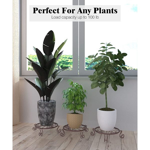 Blomsterpottestativ, sett med 3 runde metallstativ for planter, 9 tommer rust