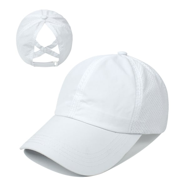 Dame Criss Cross Ponytail Baseball Cap Justerbar Høj Mes white