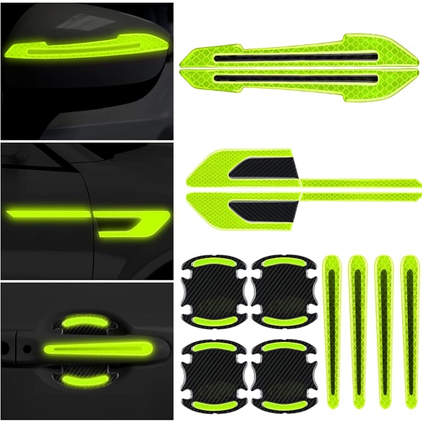 12 stykker reflekterende bilklistremerker(grønn)sett Ryggespeil Refl