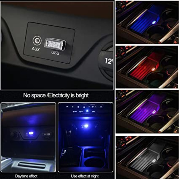 Bil USB LED Indvendige Atmosfærelys, 7stk Plug-in 5v Universa