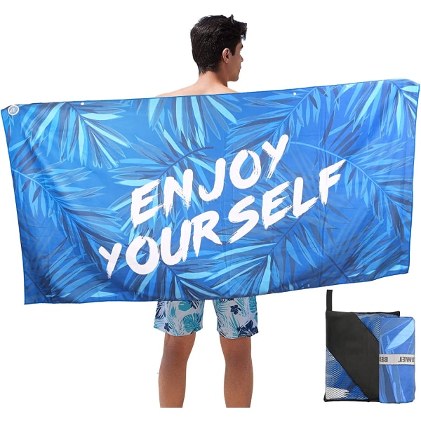 Blå camping mikrofiber strandhåndklæde stort, 160 * 80 cm hurtigtørrende S