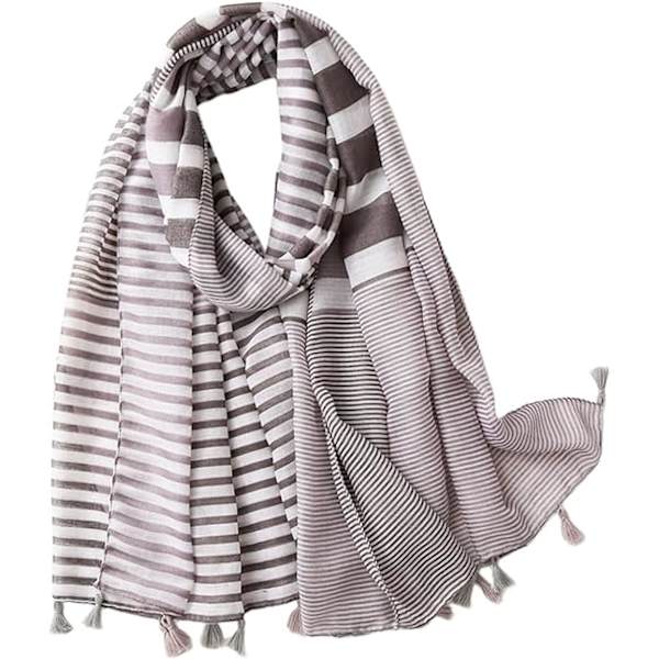 Elegant skjerf for kvinner - Mykt og varmt vintergrått stripet skjerf
