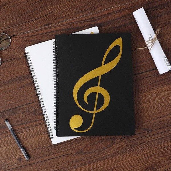 40-sidig notställ - A4-format - Plast - Fällbar - Vattentät - Med innerficka för noter - För piano, gitarr och fiol