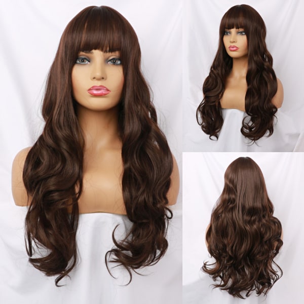 A chocolate colored European and American women's wig with long