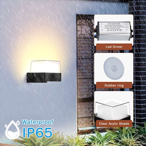 2 st utomhusvägglampa 10W*2 utomhusbelysning vattentät IP65