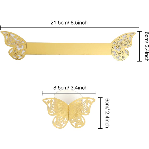 50 kpl Kultaiset lautasliinasormukset Butterfly Ring -lautasliinapaperi häihin