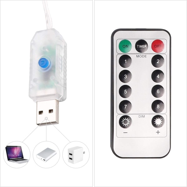 Marokkansk LED-belysning. 5m og 40 pærer. USB-drevet. penge. 2