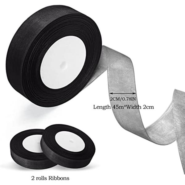 2 rullar organza band (svart band), transparent chiffong ri