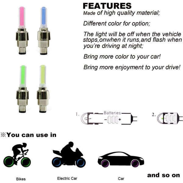20-paknings LED-blinkende dekkhjulventildeksellys for bilsykkel
