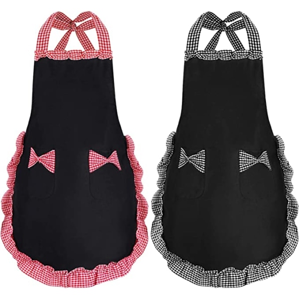 2pcs apron for women (black and white, black and red Plaid 72*70